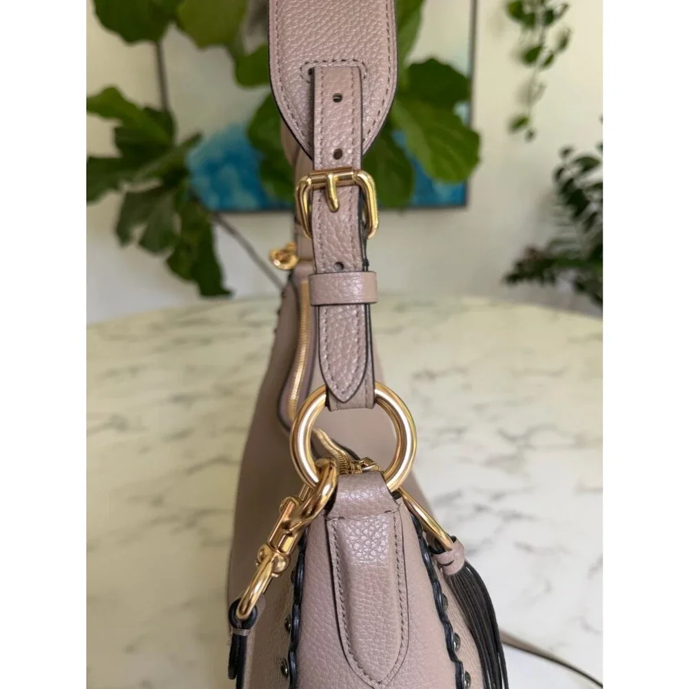 Coach Sutton Hobo with Scallop Rivets Crossbody Shoulder Bag 76436 Stone Taupe